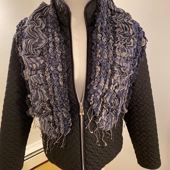 Blue Dressy Scarf w/ scrunching detail & fringe - Picture 9 of 10